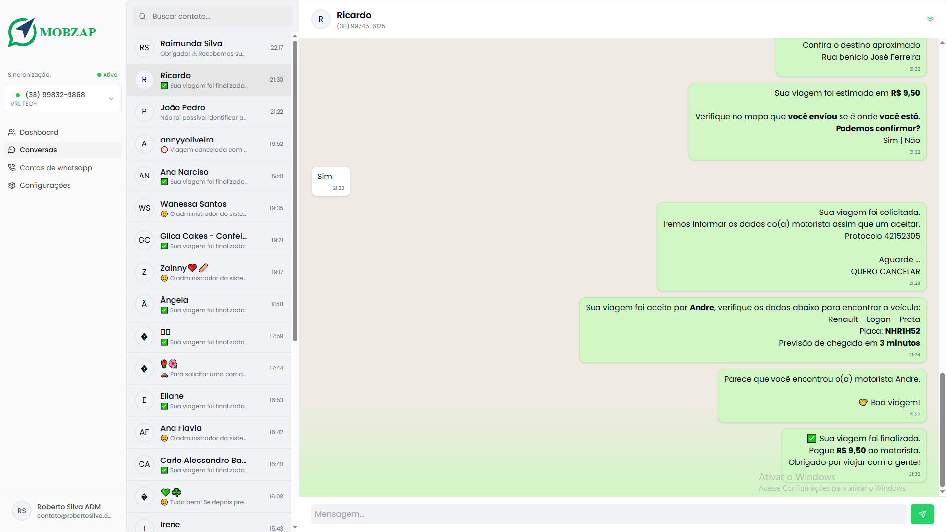 Painel web do gestor - conversas